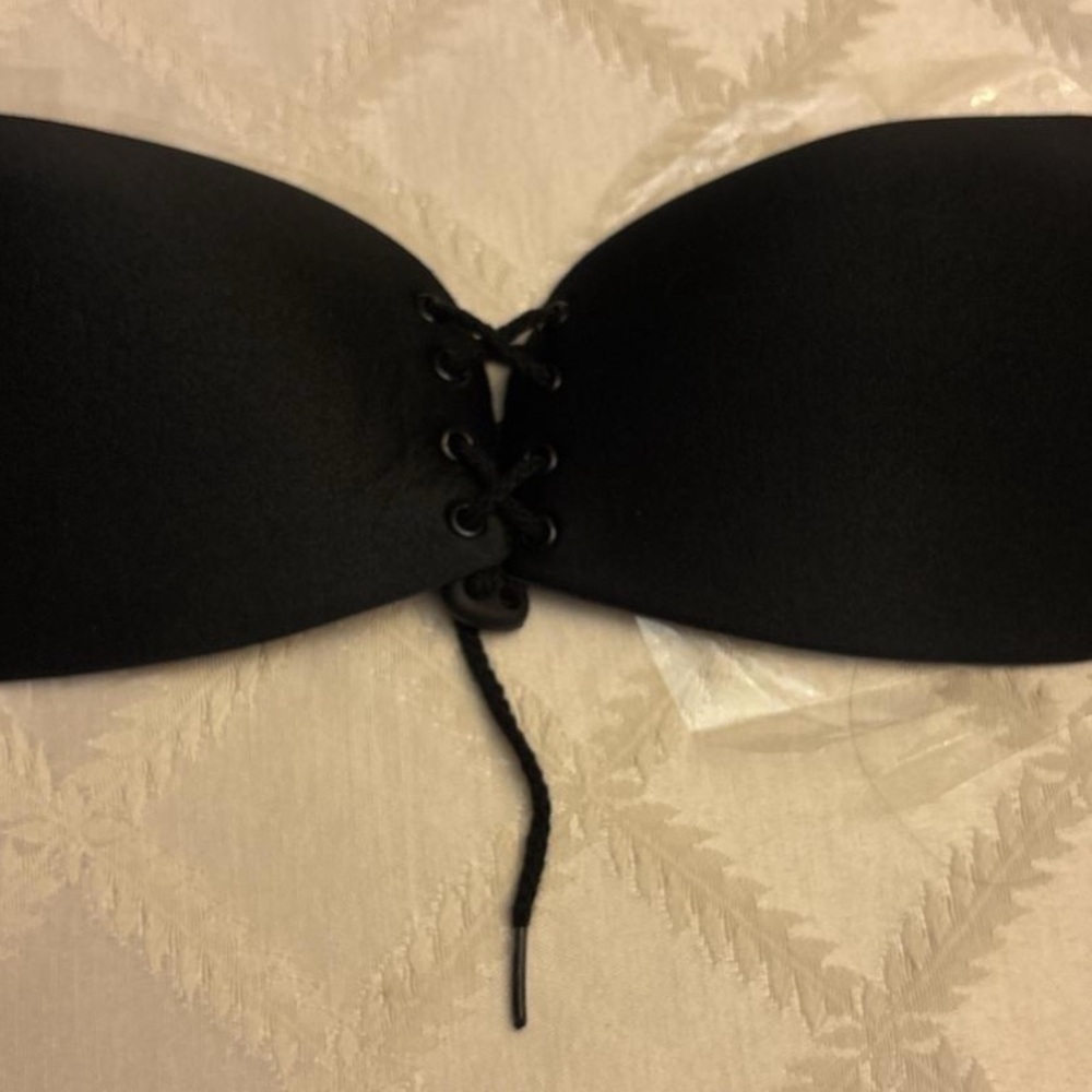 Black Strapless Lace-Up sticky bra, never worn, B cup